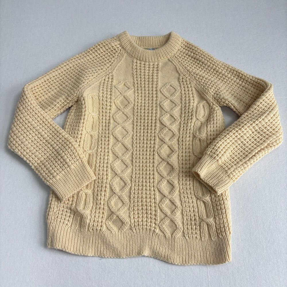 Kennedy Of Ardara Irish Wool Cable Knit Fisherman Sweater Women's M Cream Chunky